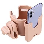 Suranew Adjustable Stroller Cup Holder With Phone Holder For Baby Stroller For Family Members Pink