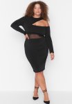 Cut-out Detailed Midi Knitted Dress - Black