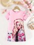 Adorable Kitty & Girl Cartoon Ruffle Short Sleeve Dress For Girls Spring/Summer Vacation Party Casual Dresses Gift