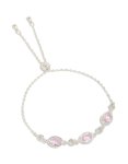 Silver Plated Pink Cubic Zirconia Triple Bezel Toggle Bracelet