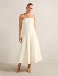 Lottie Strapless Jacquard Midi Dress - 16 Porcelain