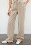 High Waist Pants With Elastic Waist - Beige