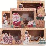 6-PACK Christmas Cookie Gift Boxes With Clear Window Holiday Bakery Treat Containers Paper Box Set With Twine And Tags For Festi