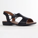 Ida Leather Flat Snake Skin Sandal - Black - 8