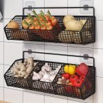1PC Wall Mounted Kitchen Storage Basket - Versatile Hanging Organizer Rack For Vegetables Garlic Onions - Durable Metal Shelf Bi
