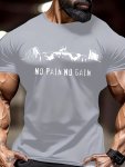 No Pain No Gain Muscle Man Lifting Iron Print Men's Fashion Comfy Breathable T-Shirt New Casual Round Neck Short Sleeve Tee For