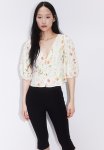 Linen-blend Blouse - White Floral