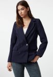 Dark Navy Blue Lined Double Breasted Woven Blazer Jacket
