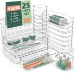 25 Pcs Clear Plastic Drawer Organizers Set 4 Sizes Clear Drawer Organizers & Storage Bins For Makeup jewelry Vanity Kitchen Gadg