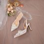 Women's Faux Pearl Decor Sandals Stylish Lace Stiletto Heeled Sandals White Buckle Strap Wedding Heels