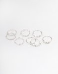 Silver Diamante Row Mix Ring 8-PACK - M l