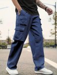 Men's Loose Solid Pants With Multi Pockets Casual Trousers For Spring Fall Outdoor Activities Gift
