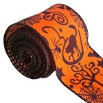 Halloween Ribbon With Wired Edge Orange Black-bird