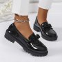 Women's Bowknot Decor Chunky Heel Loafers Fashion Preppy Style Dress Shoes Comfortable Slip On Shoes