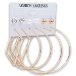 Fashion Earrings Square & Hoop 6 Pair - Gold