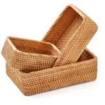 Natural Rattan Storage Baskets Woven Wicker Baskets Organizing 3 Piece