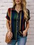 Striped Print Button Front Blouse Vintage Short Sleeve Blouse For Spring & Summer Women's Clothing