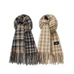 Soft Warm Tassel Shawl Wrap For Women And Men Navy And Beige - 2 Pack