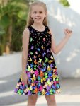 Girl's Various Butterflies Print Sleeveless Dress Holiday Going Out Comfy Casual Dresses