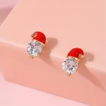 MINI Delicate Christmas Hat Design Stud Earrings Embellished With White & Pink Zirconia Inlaid Adorable Female Christmas Earring