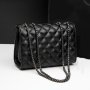 Trendy Black Small Square Shoulder Chain Bag Elegant Argyle Pattern Flap Crossbody Bag Purse For Women