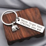 1PC Stainless Steel Elephant Inspirational Positive Energy Keychain Never Don't Forget Strong Keychain For Outdoor Travel Advent