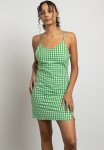 Cami Dress With Front Split Deatil - Green Check
