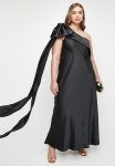 Plus One Shoulder Bow Dress - Black
