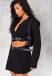 Tailored Boxy Belt Cropped Blazer - Black