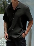 Men's Solid Shirt Casual Lapel Button Up Short Sleeve Shirt For Summer Outdoor Activities