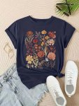 Plus Size Floral Print T-Shirt Casual Short Sleeve Crew Neck Top For Spring & Summer Women's Plus Size Clothing