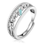 Vito Sterling Silver Anti Anxiety Ring Adjustable Open Fidget Ring With Rotatable Beads Expandable Calming Spinner Ring 3 Layers