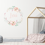 Watercolour Floral Wreath Wall Sticker Personalised - Rose Gold