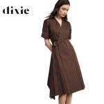 Pinstripe Asymetric Wrap Dress - Bitter Choc S