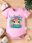Graffiti I'm Turtley Adorable & Cute Cartoon Turtle Graphic Print Newborn Baby Girls' Casual & Comfy Short Sleeve Crew Neck Ones