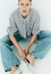 Oversized Shirt - Grey White Striped