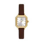 Womens Gold Square Case Watch With Brown Leather Strap