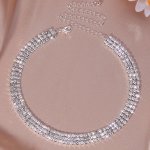 Gorgeous Luxury Three Row Rhinestones Necklace For Women Silver Plated Jewelry Party Wedding Banquet Decor