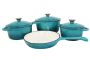 7PCS Turquoise Authentic Cast Iron Cookware Set