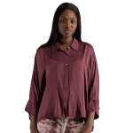 Oversized Batwing Silky Shirt - Burgundy Free