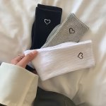 3 6 Pairs Heart Print Socks Simple & Breathable Unisex Mid Tube Socks Women's Stockings & Hosiery