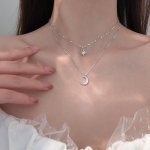 Luxury Silver Color Star Moon Double Layer Necklace Female Clavicle Chain Jewelry Gift For Eid Ramadan