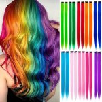 10PCS Synthetic Hair Extensions 55.88 Cm Colored Red Green Clip In Hair Extension Party Highlights Christmas Hair Accessories Ha