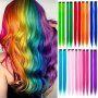 10PCS Synthetic Hair Extensions 55.88 Cm Colored Red Green Clip In Hair Extension Party Highlights Christmas Hair Accessories Hairpiece Long Straight For Girls Women