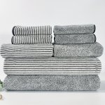 8PCS Polyester Striped Towel Set 4 Washcloths & 2 Hand Towels & 2 Bath Towels Absorbent & Quick-drying Face Towel Super & Soft &
