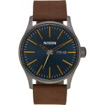 Nixon Sentry Leather Mens Watch - Gunmetal Indigo Brown