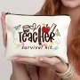 Teacher's Canvas Cosmetic Bag - Versatile Pencil Case & Storage Organizer With Zipper White