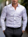 Floral Print Men's Formal Long Sleeve Shirt Men's Button Up Shirt For Business Occasions Gift For Men
