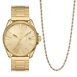 Diesel MS9 Three-hand Date Gold-tone Stainless Steel Men's Watch And Necklace Set DZ2163SET