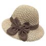 Women Foldable Wide Brim Straw Sun Hat With Bowknot Beach Bucket Cap